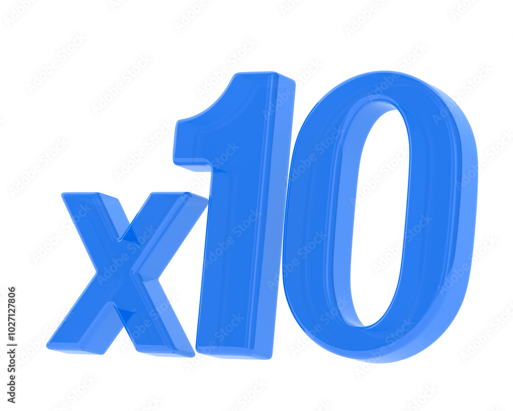 Blue x10 symbol on white background. Isolated 3d illustration Blue x10 symbol on white background. Isolated 3d illustration
