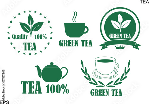 Tea logo. Isolated tea on white background. Green tea set