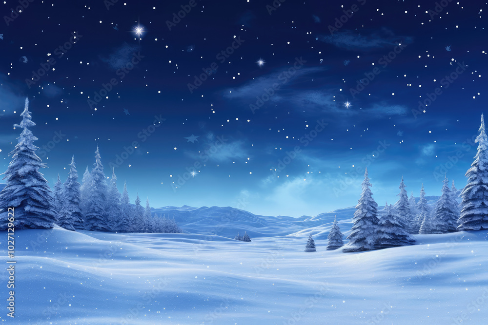 Enchanting Winter Night Landscape With Starry Sky Enchanting Winter Night Landscape With Starry Sky