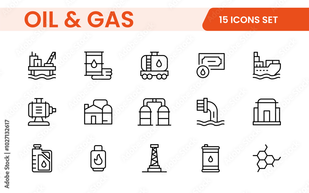 Set of Oil Gas Industry Line Icons. Contains such Icons as Gas Station, Oil Factories, Transportation, and more. line icon set. Set of Oil Gas Industry Line Icons. Contains such Icons as Gas Station, Oil Factories, Transportation, and more. line icon set.