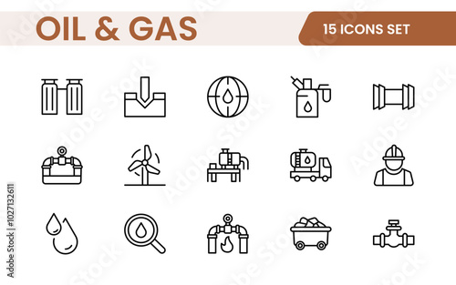 Set of Oil Gas Industry Line Icons. Contains such Icons as Gas Station, Oil Factories, Transportation, and more. line icon set.