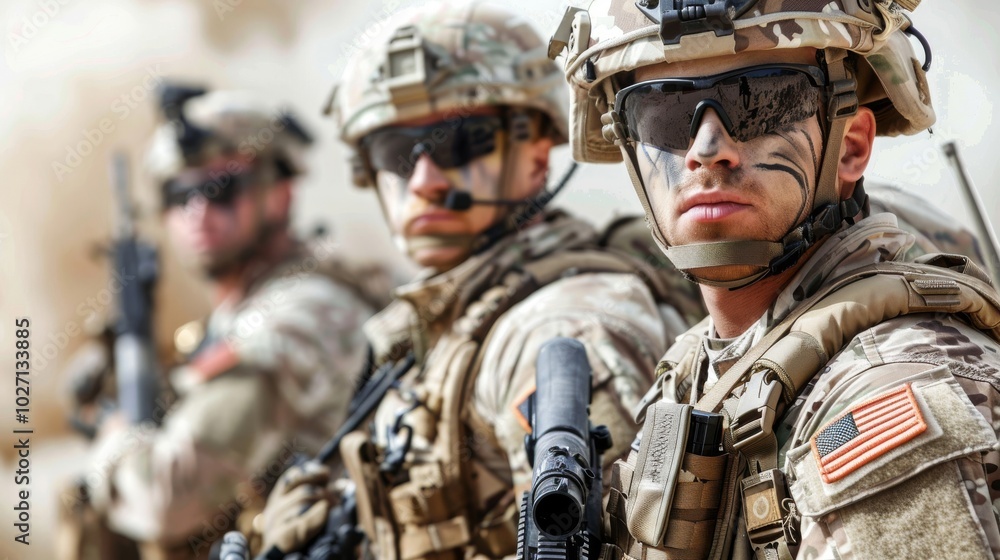 Elite Soldiers Ready for Action in Urban Combat Zone - Intense Military Team in Dusty City Environment Elite Soldiers Ready for Action in Urban Combat Zone - Intense Military Team in Dusty City Environment