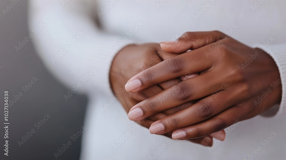 A close-up of hands resting gracefully with neatly manicured nails, symbolizing calmness and tranquility. A close-up of hands resting gracefully with neatly manicured nails, symbolizing calmness and tranquility.
