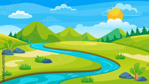 landscape with mountains and river vector illustration 