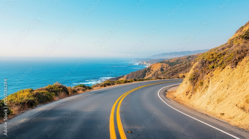 Traveler enjoying a scenic drive along the Pacific Coast Highway in California, with dramatic ocean views Pacific Coast Highway, scenic drive, California travel Traveler enjoying a scenic drive along the Pacific Coast Highway in California, with dramatic ocean views Pacific Coast Highway, scenic drive, California travel