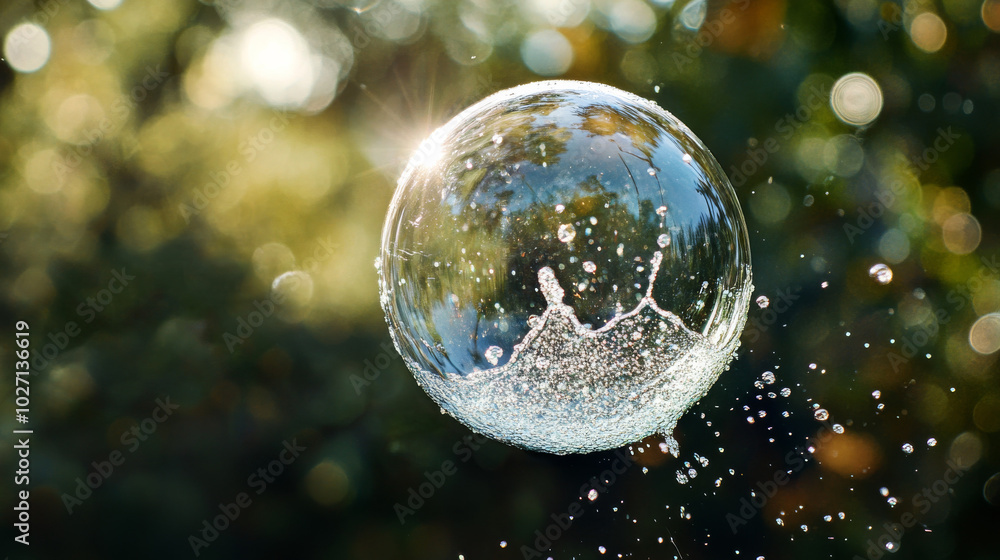 A soap bubble floating in mid-air, reflecting sunlight and nature, evoking a delicate, peaceful moment of beauty and lightness.
A soap bubble floating in mid-air, reflecting sunlight and nature, evoking a delicate, peaceful moment of beauty and lightness.
