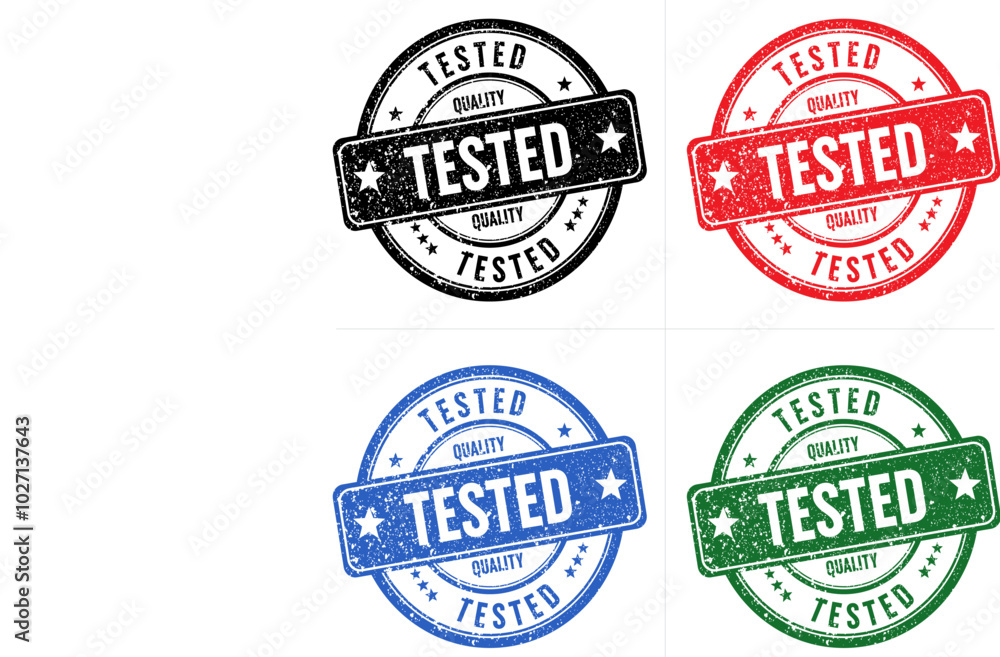 Set of grunge quality tested stamp template Set of grunge quality tested stamp template