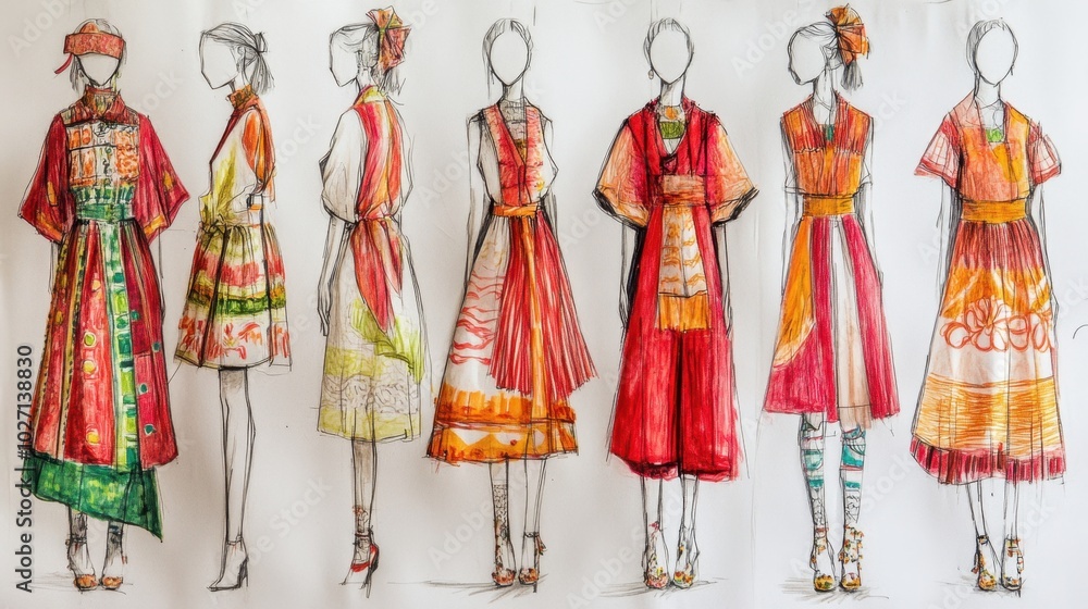 Fashion Designers Sketching Colorful Collections Fashion Designers Sketching Colorful Collections