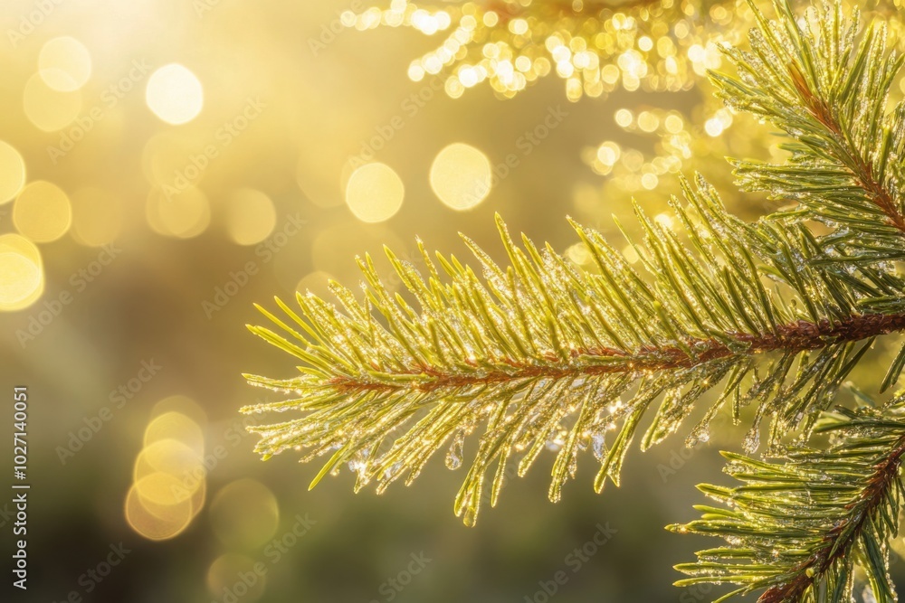 Close-up of pine tree branch in sunlight Close-up of pine tree branch in sunlight