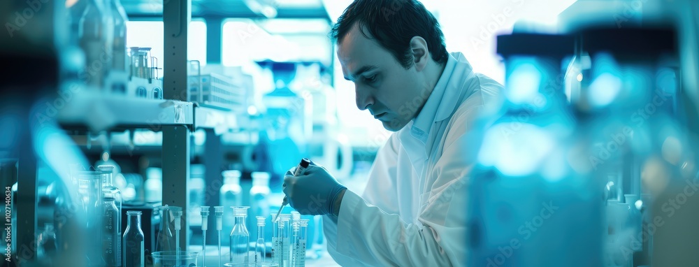 Fototapeta premium Scientist Conducting Experiments in a Modern Lab