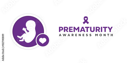 November is Prematurity Awareness Month. Baby, heart and ribbon. Great for cards, banners, posters, social media and more. White background. 