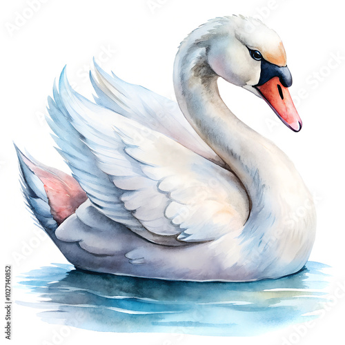 Fototapeta Naklejka Na Ścianę i Meble -  Watercolor hand drawn swan on white background
