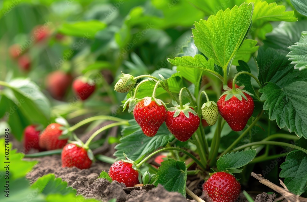 Ripe Strawberries Ready for Harvest in Garden Ripe Strawberries Ready for Harvest in Garden