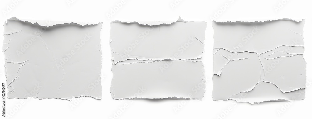 Set of White Torn Paper Textures on White Background Set of White Torn Paper Textures on White Background