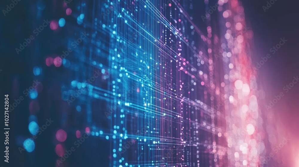 Fototapeta premium Futuristic Blue Line with Glowing Technology Background and Digital Elements