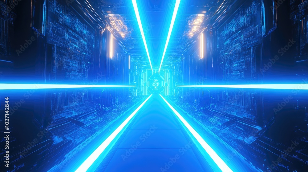 Fototapeta premium Futuristic Blue Line with Glowing Technology Background and Digital Elements