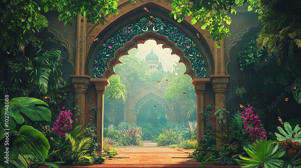 Wallpaper Illustration of a Mughal Garden Wallpaper Illustration of a Mughal Garden