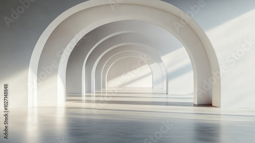 White Arched Corridor with Sunlit Floor