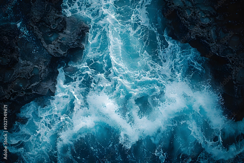 Fototapeta premium Dynamic Ocean Waves Crashing Against Rocky Shoreline for Nature and Adventure Themes
