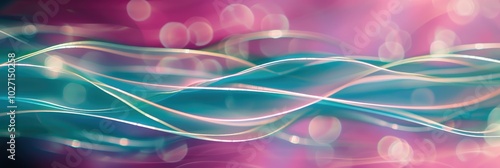 Abstract Colorful Light Waves on Pink Background