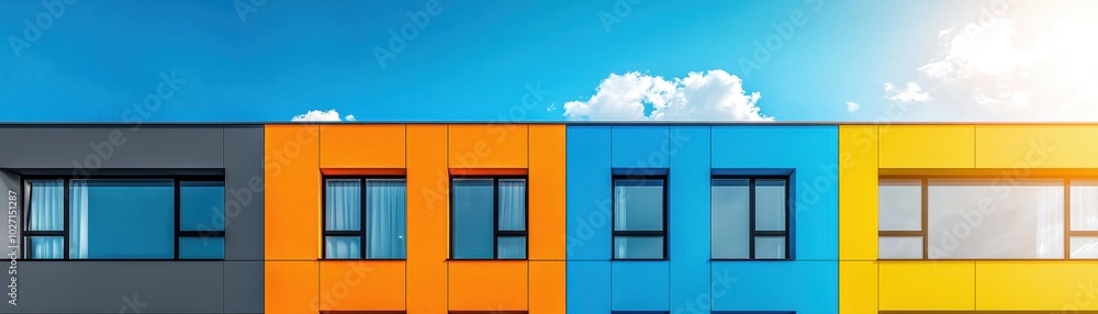 Obraz premium Vibrant Urban Geometry: Modern Design in Futuristic Cityscape,3D illustration