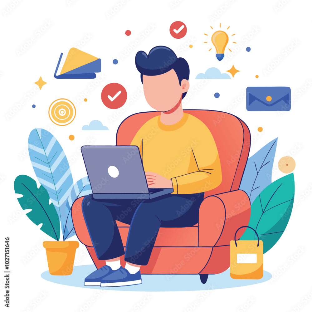 Freelancer with computer at home illustration Freelancer with computer at home illustration