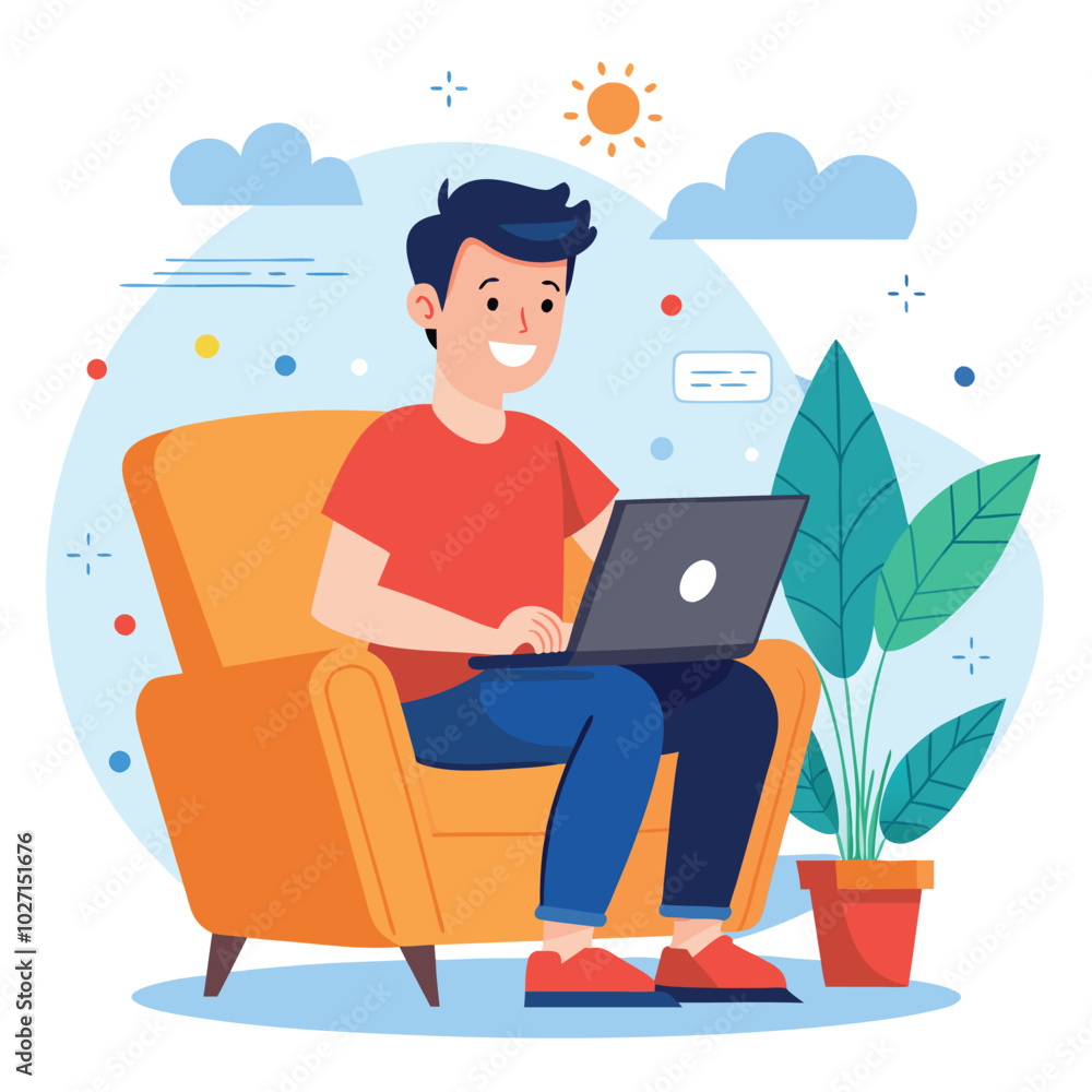 Freelancer with computer at home illustration Freelancer with computer at home illustration