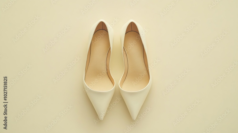 Top view of a pair of beautiful female brown shoes on a brown background Top view of a pair of beautiful female brown shoes on a brown background