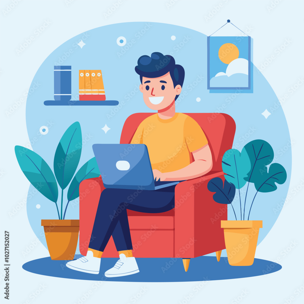 Freelancer with computer at home illustration Freelancer with computer at home illustration