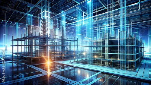 Wallpaper Mural Abstract background showcasing digital construction and futuristic elements for industrial technology. Torontodigital.ca