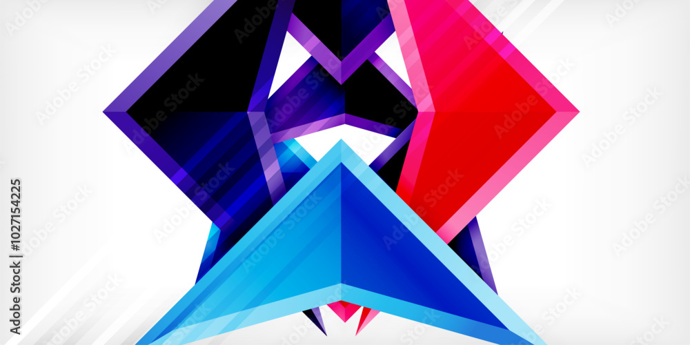 Arrows with 3d effect abstract background. Triangles on light grey backdrop Arrows with 3d effect abstract background. Triangles on light grey backdrop