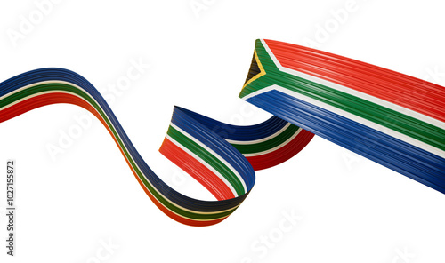 3d Flag Of South Africa, 3d Wavy Shiny South Africa Ribbon Flag On White Background, 3d illustration
