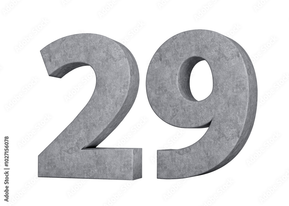 3d Concrete Number twenty nine 29 Digit Made Of Grey Concrete Stone On White Background 3d Illustration
3d Concrete Number twenty nine 29 Digit Made Of Grey Concrete Stone On White Background 3d Illustration