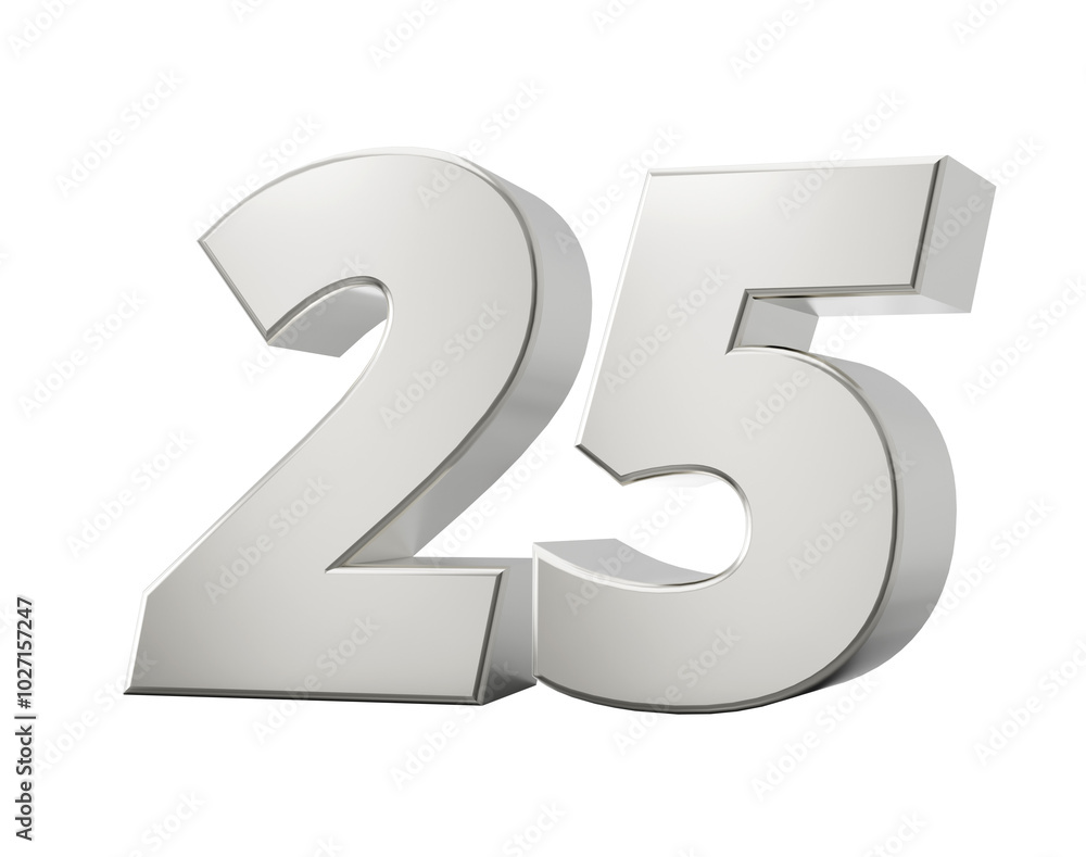 Silver 3d numbers 25 Twenty Five. Isolated white background 3d illustration
Silver 3d numbers 25 Twenty Five. Isolated white background 3d illustration