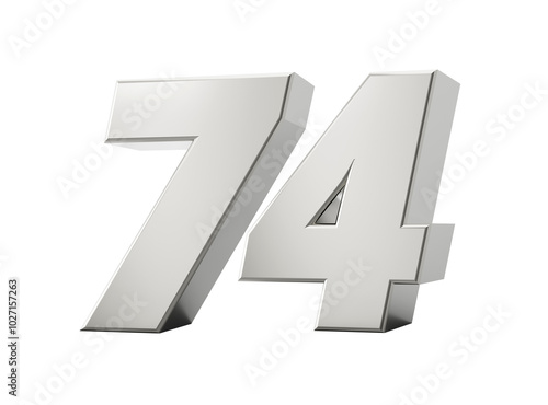 Silver 3d numbers 74 Seventy Four. Isolated white background 3d illustration
 photo