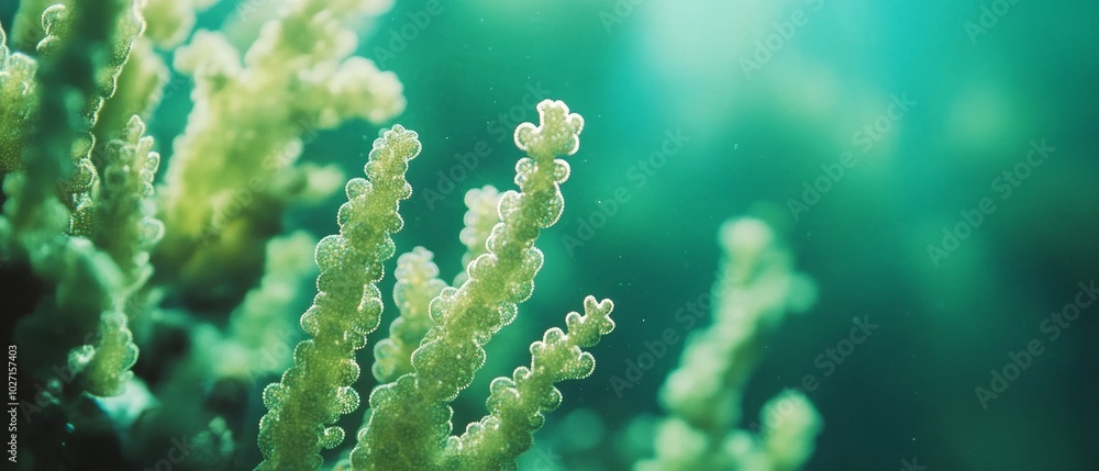 Fototapeta premium Close-Up of Green Corals Under Water