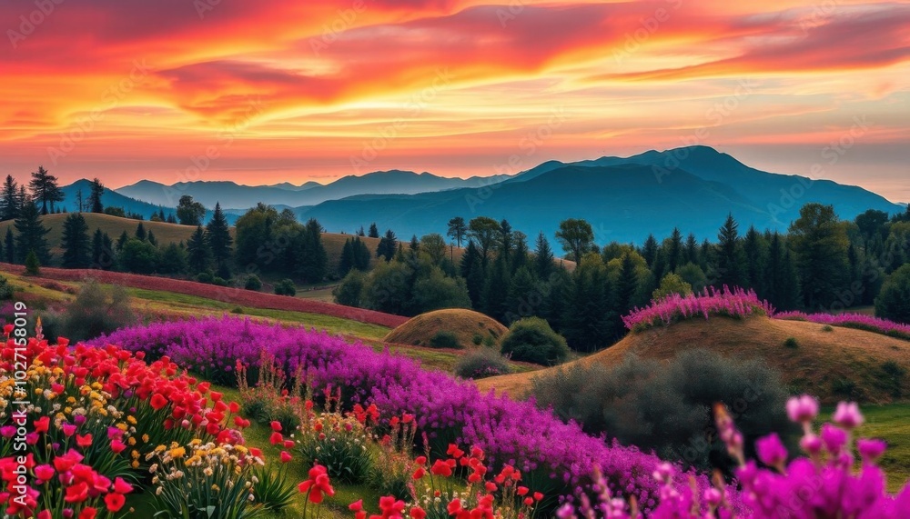 a field of flowers with mountains in the background, stunning nature in background, scenic colorful environment, beautiful landscape, colorful scene, extraordinary colorful landscape a field of flowers with mountains in the background, stunning nature in background, scenic colorful environment, beautiful landscape, colorful scene, extraordinary colorful landscape