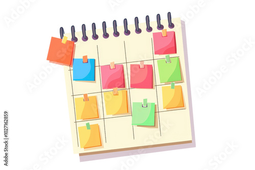 Colorful sticky notes on a spiral calendar for organizing tasks, planning schedules, and managing appointments efficiently.