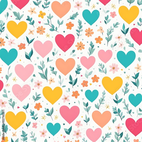 Colorful heart and flower pattern design