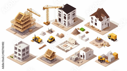 Fototapeta Naklejka Na Ścianę i Meble -   The visual representation depicts construction compositions that illustrate various building processes.