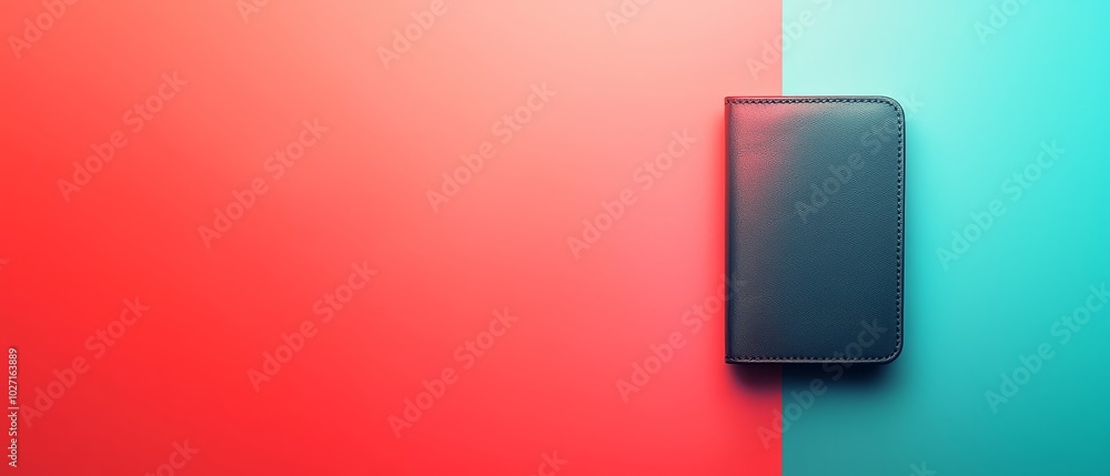 Black Leather Wallet on Red and Teal Background Black Leather Wallet on Red and Teal Background