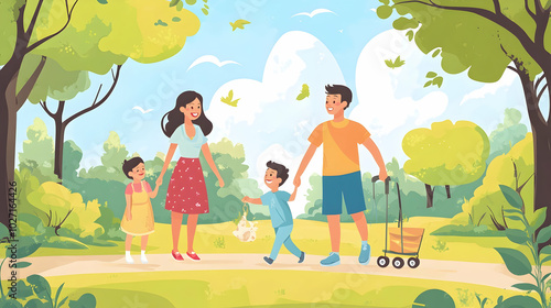 Family outing flat background illustration -