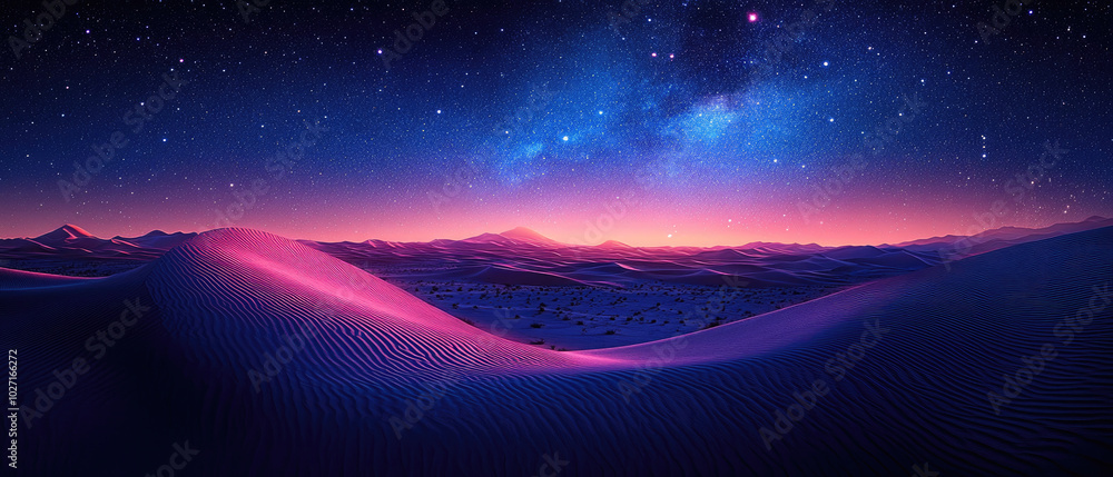 Fototapeta premium Starry Night Over Desert Dunes: A Breathtaking Landscape