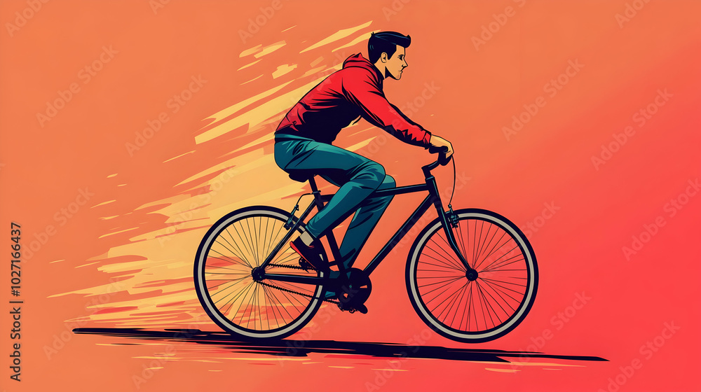 Fototapeta premium Man riding a bicycle in side view illustration -