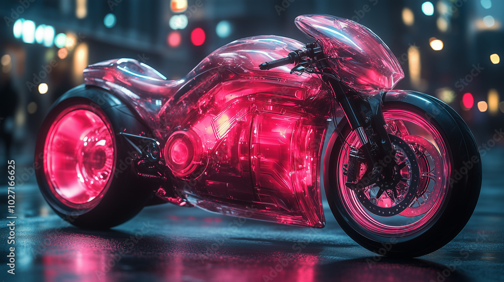 Future tech motorcycle concept, 3D holographic display Future tech motorcycle concept, 3D holographic display