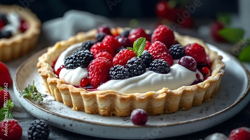 Fresh Berry Tart with Whipped Cream