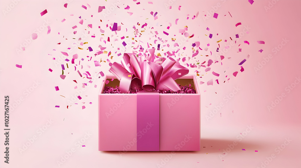 Pink gift box with confetti bursting out A cheerful design - Pink gift box with confetti bursting out A cheerful design -