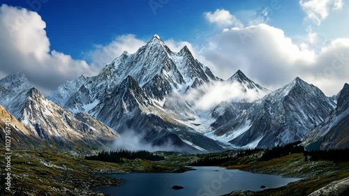 Wallpaper Mural A snow-capped mountain range with a small lake in the foreground on a clear day Torontodigital.ca