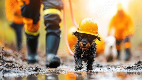 Brave Animal Rescue Team Saving Wildlife Amidst Natural Disaster Chaos photo