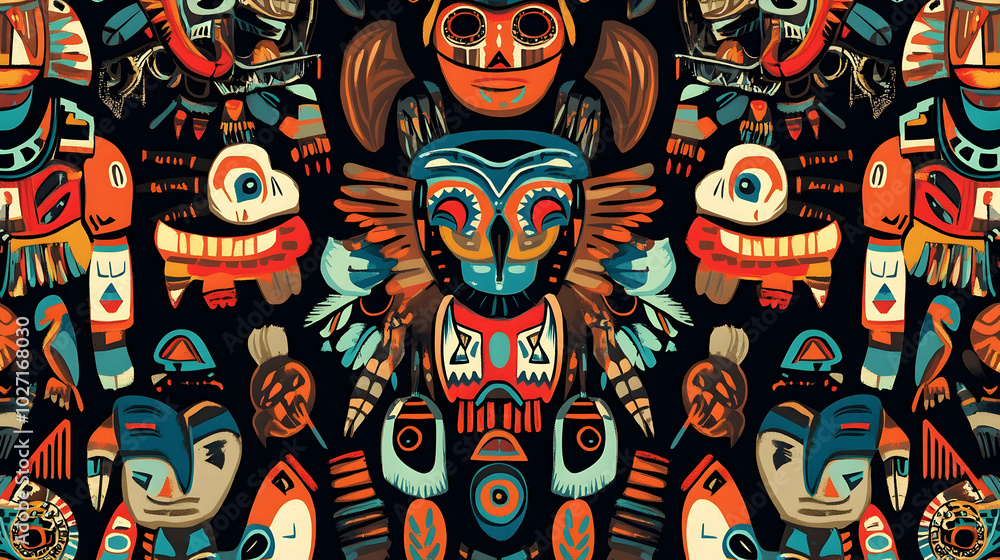 Fototapeta premium Seamless pattern of native cultural elements for vibrant and creative prints -